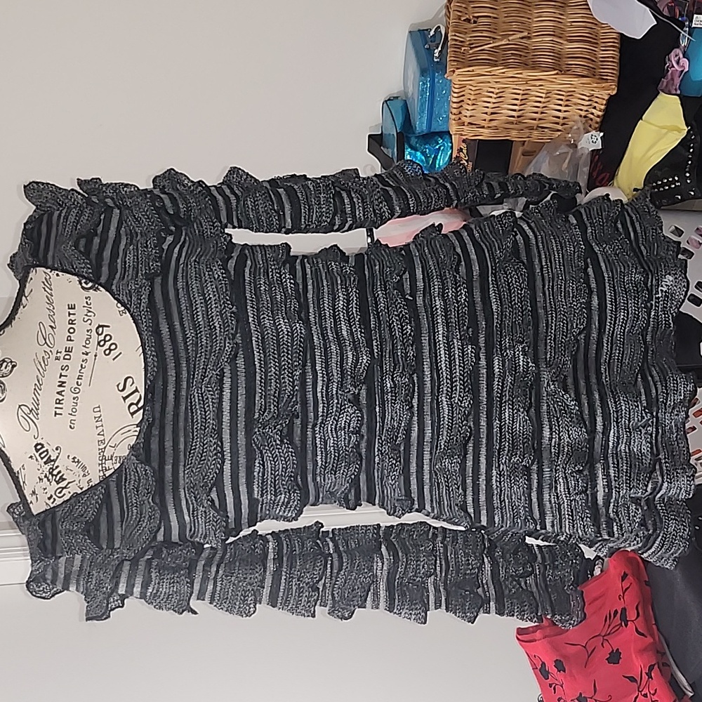 Max Studio vintage black stripe ruffle sweater